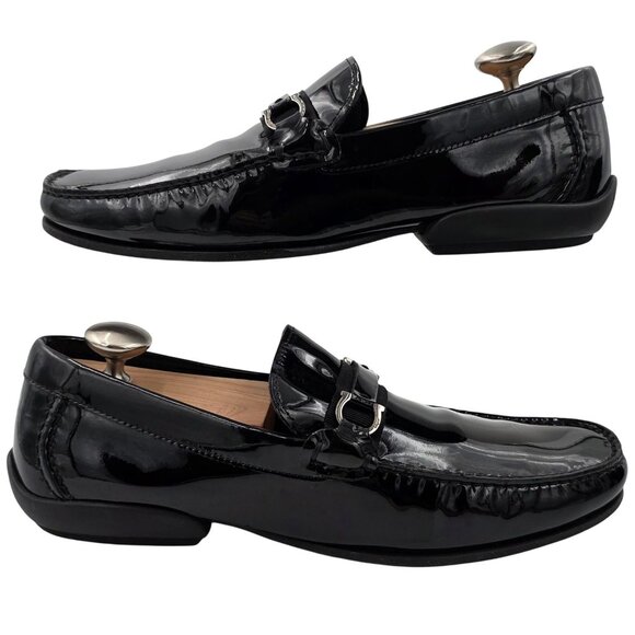 Salvatore Ferragamo Mens 8D Black Patent Leather Gancini Bit Loafers Dress Shoes main image 11